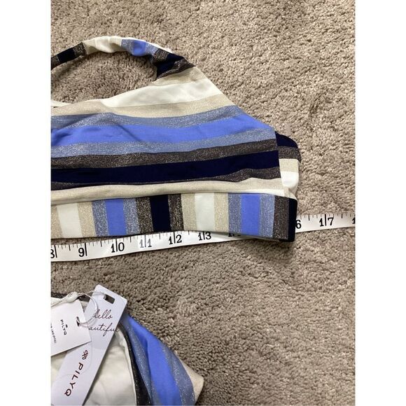 New. PILYQ blue stripe bikini set. L-top/S-bottom - Picture 8 of 9